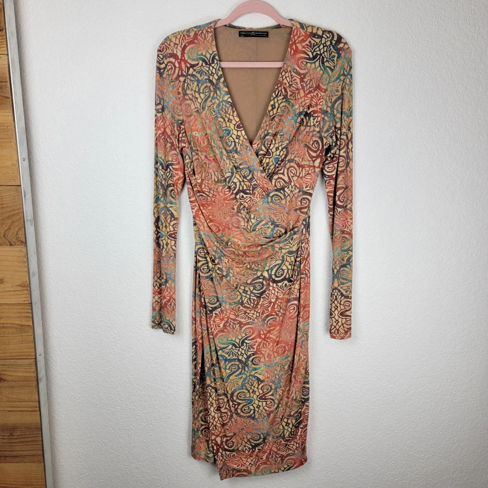 Peruvian Connection Safi Wrap Front Long Sleeve Dress Small - Picture 2 of 7